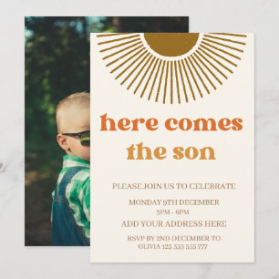 Invitation Aquarelle Boho Rétro voici venir le soleil personn