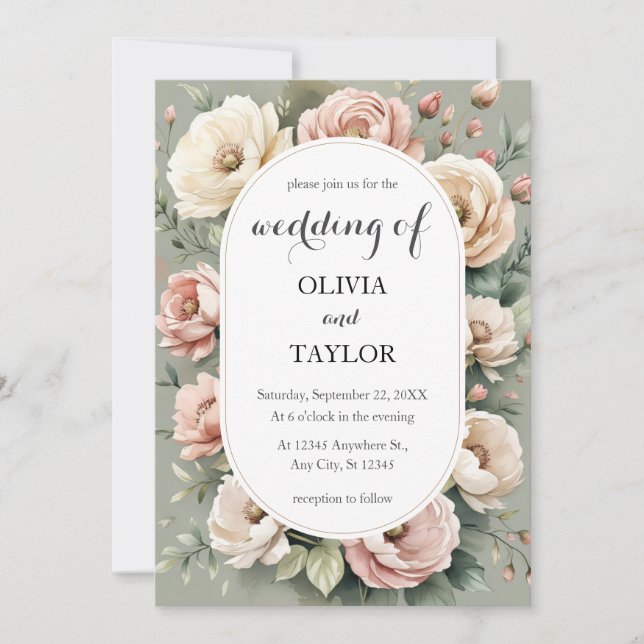 Invitation Aquarelle Boho Rose Floral Rustique Mariage (Devant)