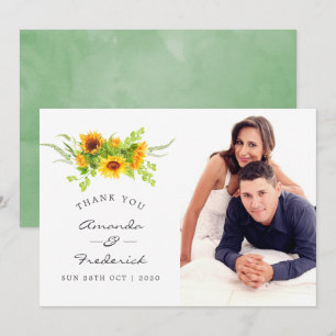 Invitation Aquarelle Boho Sunflowers Mariage Merci