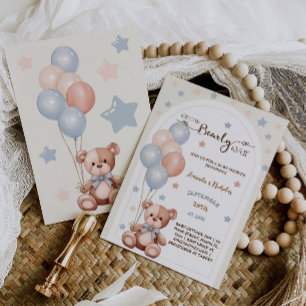 Invitation Aquarelle Boho Teddy Bear Baby shower neutre