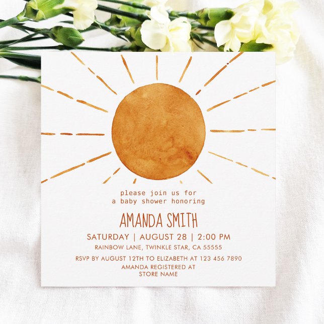 Invitation Aquarelle Boho Yellow Sunshine Baby shower (Créateur téléchargé)
