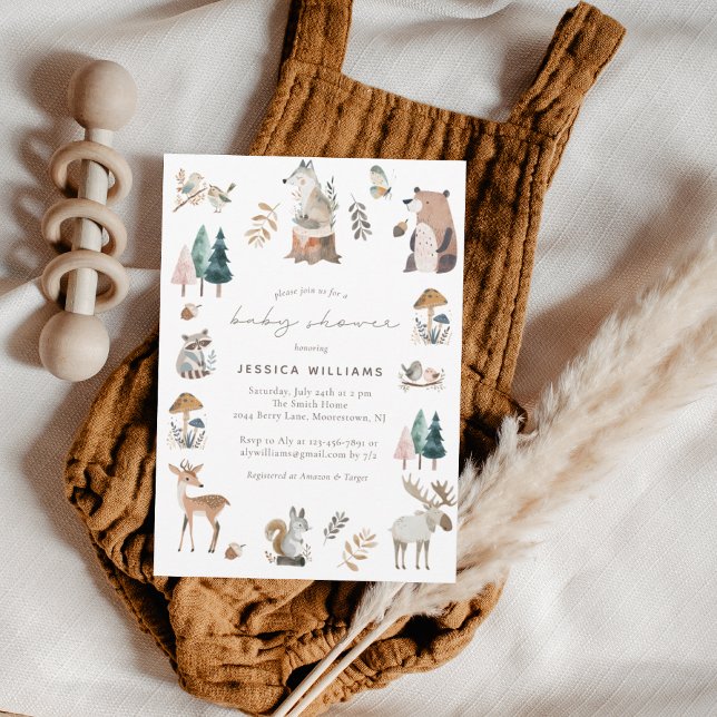 Invitation Aquarelle Bois Animaux Baby shower forestier (Créateur téléchargé)