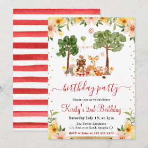 Invitation Aquarelle Bois Animaux Pique-nique Anniversaire