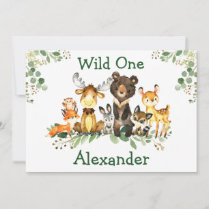 Invitation Aquarelle Bois Animaux Sauvages Un 1er anniversair