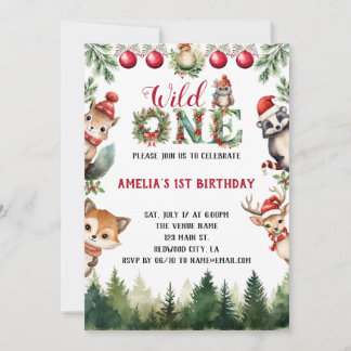 Invitation Aquarelle Bois Animaux Sauvages Un 1er anniversair