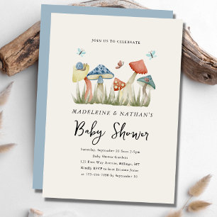 Invitation Aquarelle Bois Champignons Baby shower de Couple