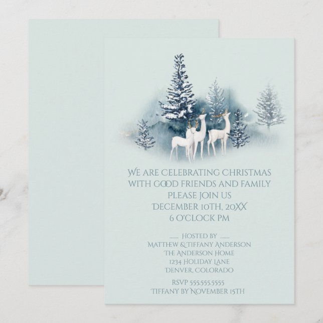 Invitation Aquarelle Bois Deer (Devant / Derrière)
