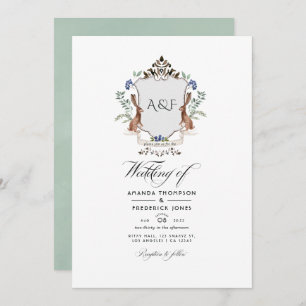 Invitation Aquarelle Bois Laurel Crest Monogramme Mariage