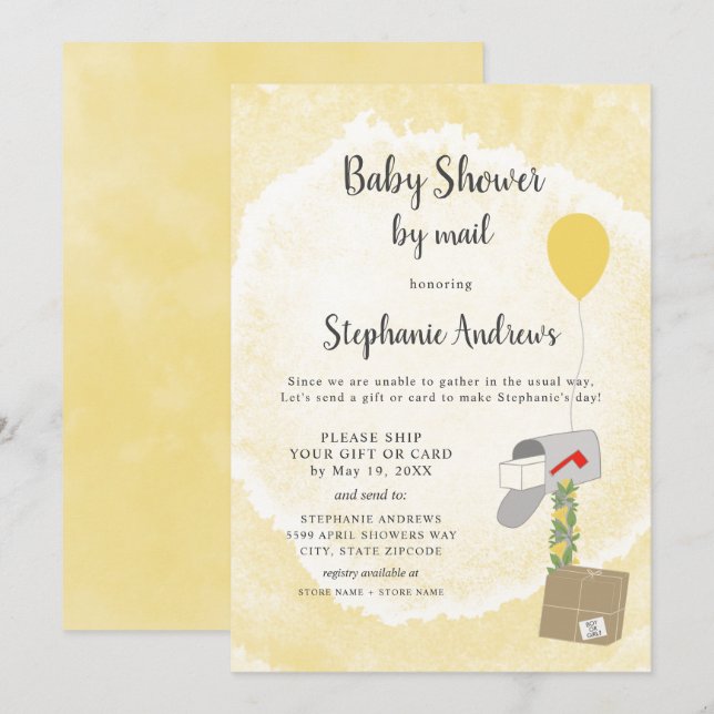 Invitation Aquarelle boîte aux lettres Baby shower neutre par (Devant / Derrière)