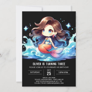 Invitation Aquarelle Bonne Sirène Anniversaire