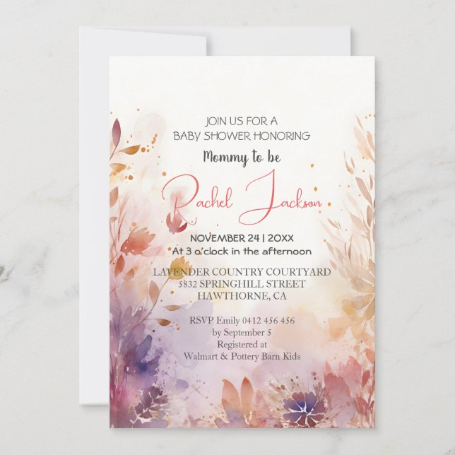 Invitation Aquarelle Botanique Baby shower Peinture à l'huile (Devant)