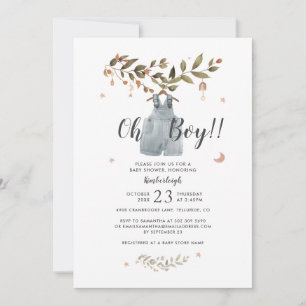 Invitation Aquarelle botanique Boho Baby Boy Douche