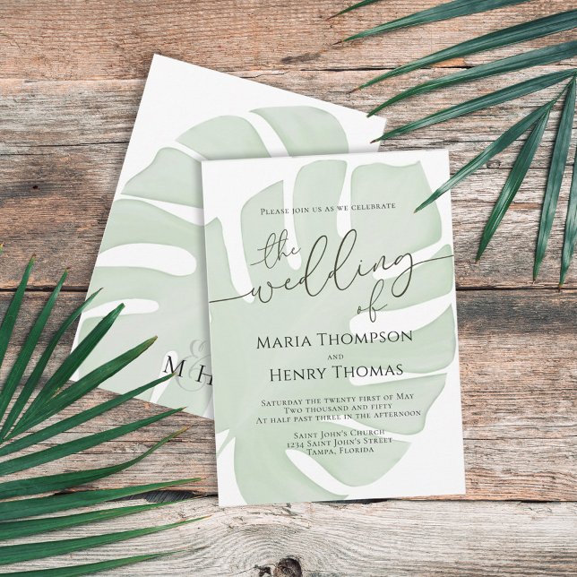 Invitation Aquarelle Botanique Boho Foliage Vert Palme Feuill (Créateur téléchargé)
