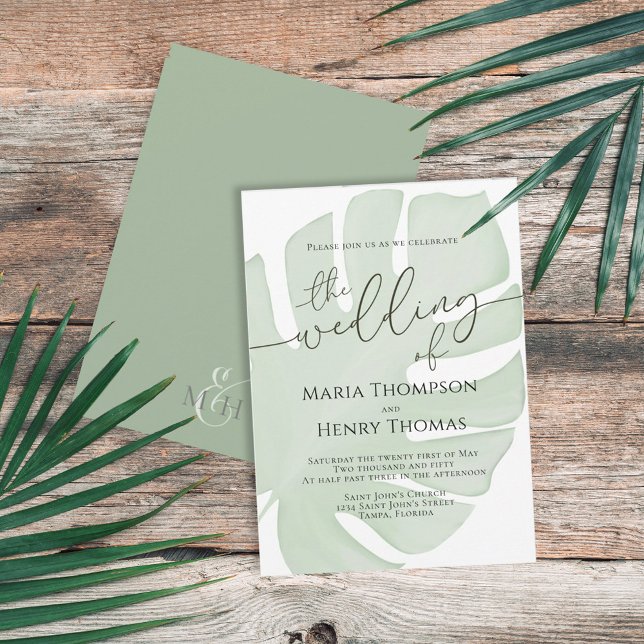 Invitation Aquarelle Botanique Boho Foliage Vert Palme Feuill (Créateur téléchargé)