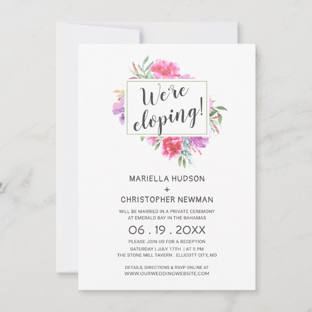 Invitation Aquarelle Botanique Bouquet Elopement Réception (Devant)
