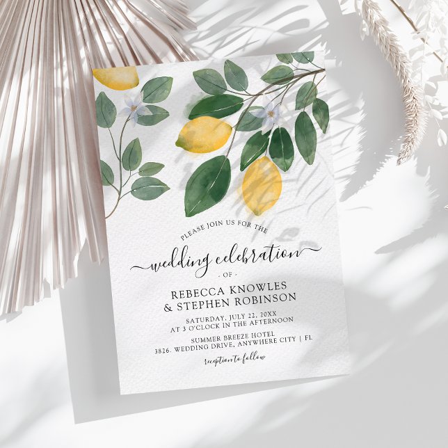 Invitation Aquarelle botanique Citron et Mariage de verdure (Créateur téléchargé)