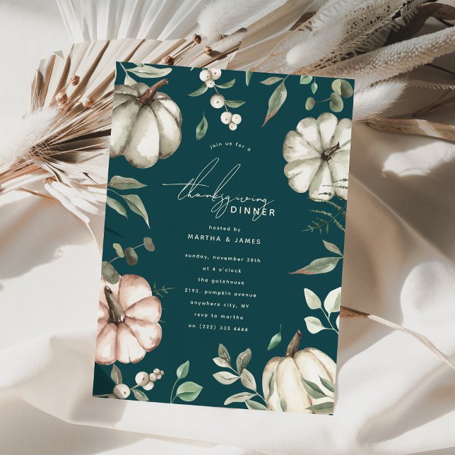 Invitation Aquarelle botanique Citrouille Thanksgiving Dîner (Créateur téléchargé)