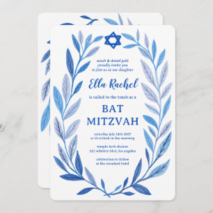 Invitation Aquarelle botanique CUSTOM QR Bar Bat mitzvah