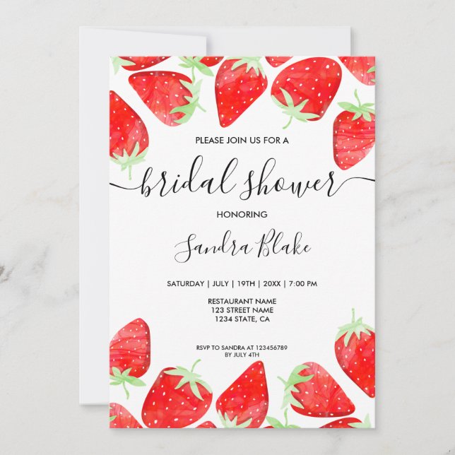Invitation Aquarelle botanique de fraise moderne (Devant)
