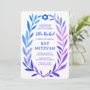 Invitation Aquarelle botanique Étoile de David Bar Bat Mitzva