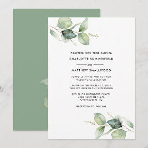 Invitation Aquarelle Botanique Eucalyptus Mariage de verdure