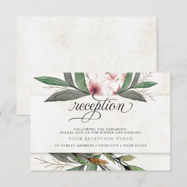 Invitation Aquarelle Botanique Fleurs Accueil Mariage (Devant / Derrière)