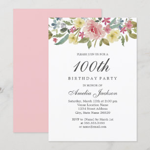 Invitation Aquarelle botanique floue 100e fête d'anniversaire