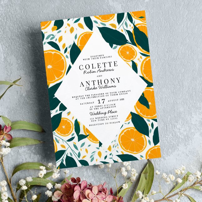 Invitation Aquarelle botanique oranges fraîches Mariage de fr (Botanical watercolor fresh oranges fruit Wedding)
