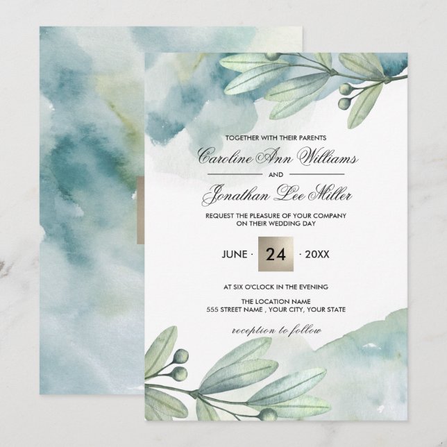 Invitation Aquarelle Botanique Personnalisé Mariage Invitatio (Devant / Derrière)