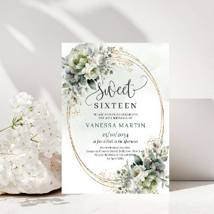 Invitation aquarelle botanique Sweet 16 Eucalyptus