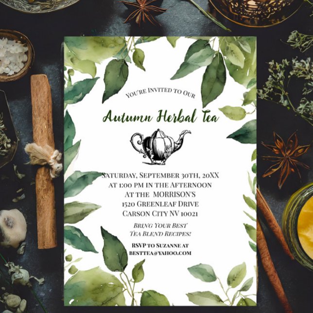 Invitation Aquarelle Botanique Tea Party Vintage (Créateur téléchargé)