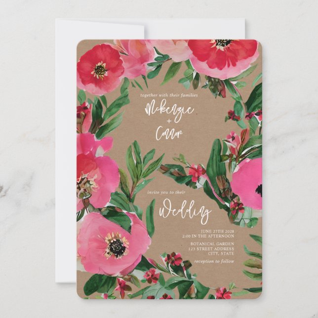 Invitation Aquarelle Botaniques Anemone Cardstock Inspiré (Devant)