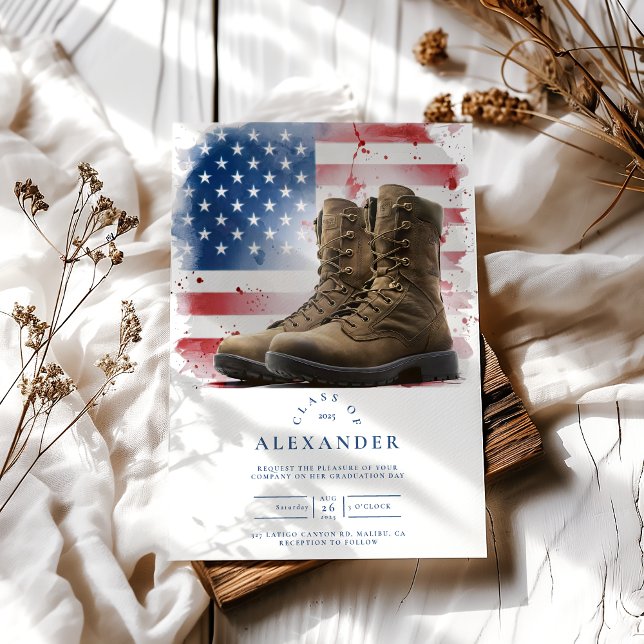 Invitation Aquarelle - Bottes militaires diplômés avec Americ (Créateur téléchargé)