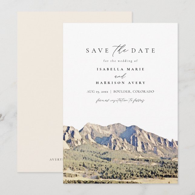 Invitation Aquarelle Boulder Colorado Voyage Enregistrer la d (Devant / Derrière)