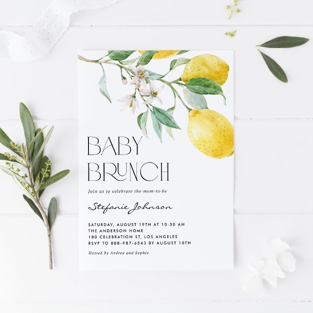 Invitation Aquarelle Bouquet de citron Été Bébé Brunch (Créateur téléchargé)