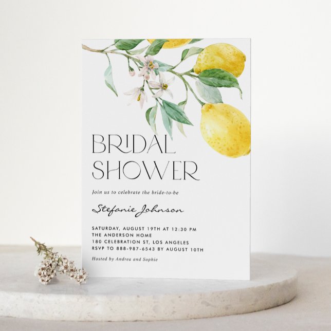 Invitation Aquarelle Bouquet de citron Fête des mariées d'été (Créateur téléchargé)