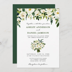 Invitation Aquarelle Bouquet floral Élégant mariage vert