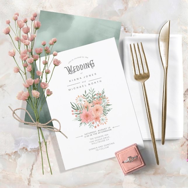 Invitation Aquarelle Bouquet Mariage Blush ID654 (Créateur téléchargé)