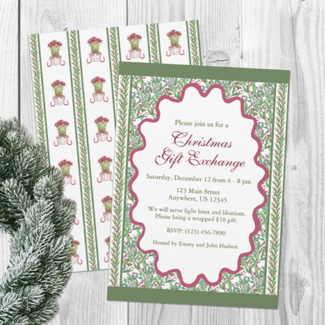 Invitation Aquarelle Bourgogne Amaryllis Noël (Créateur téléchargé)