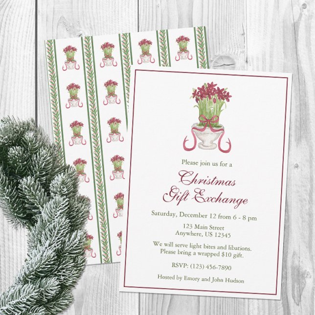 Invitation Aquarelle Bourgogne Amaryllis Noël (Créateur téléchargé)