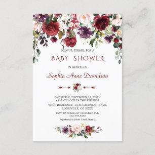 Invitation Aquarelle Bourgogne Blush Flowers Baby shower