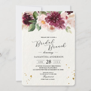 Invitation Aquarelle Bourgogne Blush rose et rouge Floral