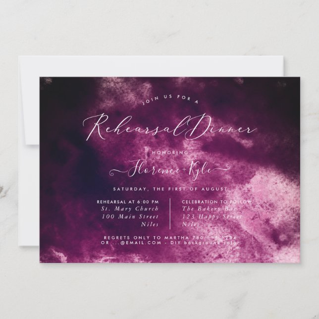 Invitation Aquarelle Bourgogne Dîner de répétition de luxe Sc (Devant)