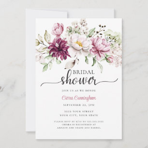 Invitation Aquarelle Bourgogne et Fête des mariées florale ro
