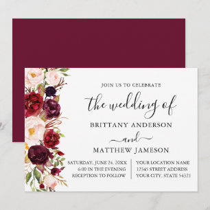 Invitation Aquarelle Bourgogne Floral Mariage de calligraphie