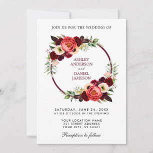 Invitation Aquarelle Bourgogne Floral Wreath Boho Mariage