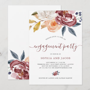 Invitation Aquarelle Bourgogne Florale   Fêtes de fiançailles
