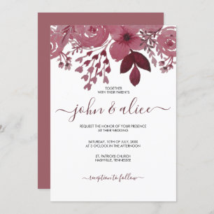 Invitation Aquarelle Bourgogne Mariage Floral