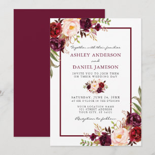 Invitation Aquarelle Bourgogne rose Mariage