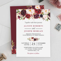 Aquarelle Bourgogne Rouge Floral Russe Boho Mariag